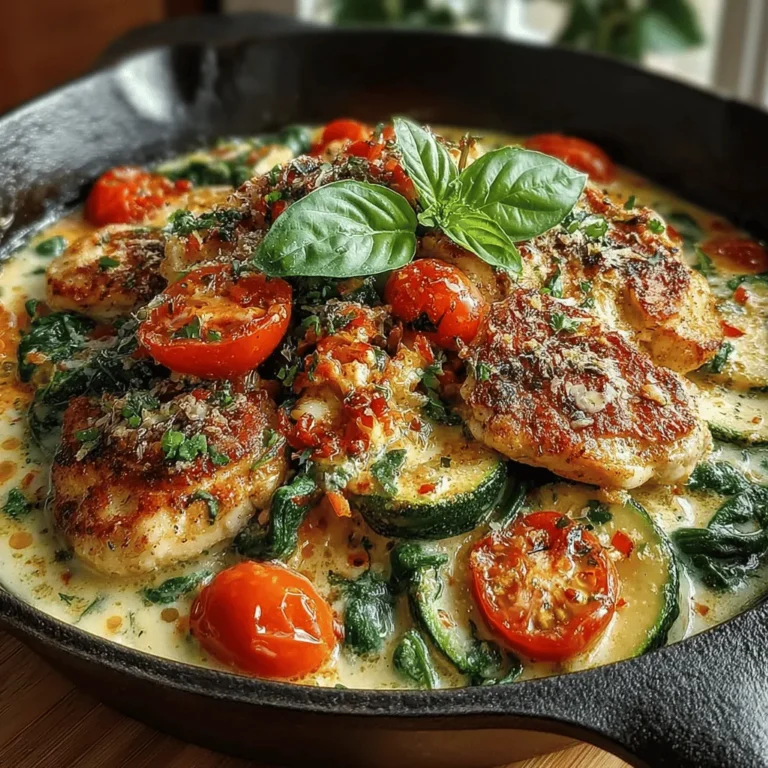 In the realm of quick and delectable meals, the Creamy Tuscan Zucchini Chicken Skillet stands out as a vibrant and satisfying dish that marries tender chicken, fresh vegetables, and a luxurious cream sauce. This recipe is not only pleasing to the palate but also easy to prepare, making it a perfect choice for busy weeknights or leisurely weekends. With its rich flavors and nutritious ingredients, this dish can effortlessly become a family favorite.