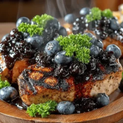 Blueberry Balsamic Chicken Delight is a culinary creation that elegantly combines the juicy, savory essence of chicken with the vibrant, sweet-tart notes of fresh blueberries and balsamic vinegar. This dish is not just a feast for the palate; it also presents beautifully, making it a perfect centerpiece for family gatherings, dinner parties, or any special occasion. The contrasting flavors of this recipe create a harmonious balance that tantalizes the taste buds and leaves a lasting impression on your guests.