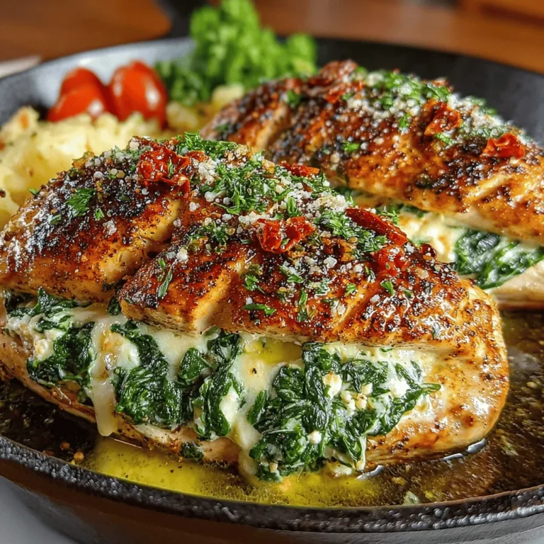 At the heart of this dish is an irresistible combination of flavors that come together beautifully. Feta cheese brings a tangy creaminess that complements the earthy taste of spinach, while sun-dried tomatoes add a touch of sweetness and depth. Together, these ingredients create a filling that is not only tasty but also visually appealing when you slice into the chicken. The vibrant green of the spinach against the white of the feta and the warm tones of the chicken make for a dish that stands out on any plate.