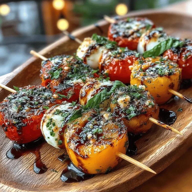Grilled Peach Caprese Skewers are a delightful twist on the classic Caprese salad, embodying the vibrant flavors of summer in a simple, yet elegant dish. This recipe celebrates the fusion of sweet, juicy peaches, creamy mozzarella, and aromatic basil, all complemented by the tangy richness of balsamic glaze. Perfect for summer gatherings, barbecues, or even as a light appetizer for a dinner party, these skewers are not only visually stunning but also bursting with flavor.