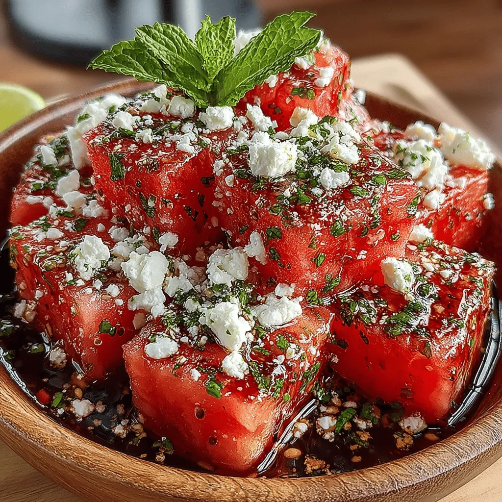 The appeal of this salad lies in its ability to harmonize contrasting flavors and textures. The juicy watermelon, often referred to as the quintessential summer fruit, provides a sweet and hydrating base. Feta cheese adds a creamy and tangy element, while fresh mint introduces a refreshing aroma that elevates the overall experience. Together, these ingredients create a dish that is light yet satisfying, making it a perfect accompaniment for summer barbecues, picnics, or as a standalone meal for those hot days when you prefer something cool and easy.