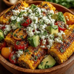 To prepare the perfect Grilled Corn Avocado Feta Salad, mastering the technique for cutting corn off the cob is essential. Start by selecting fresh, ripe corn. Place the cob upright in a large bowl, and using a sharp knife, carefully cut downward along the sides to remove the kernels. This method not only ensures you get maximum kernels but also contains the juices.