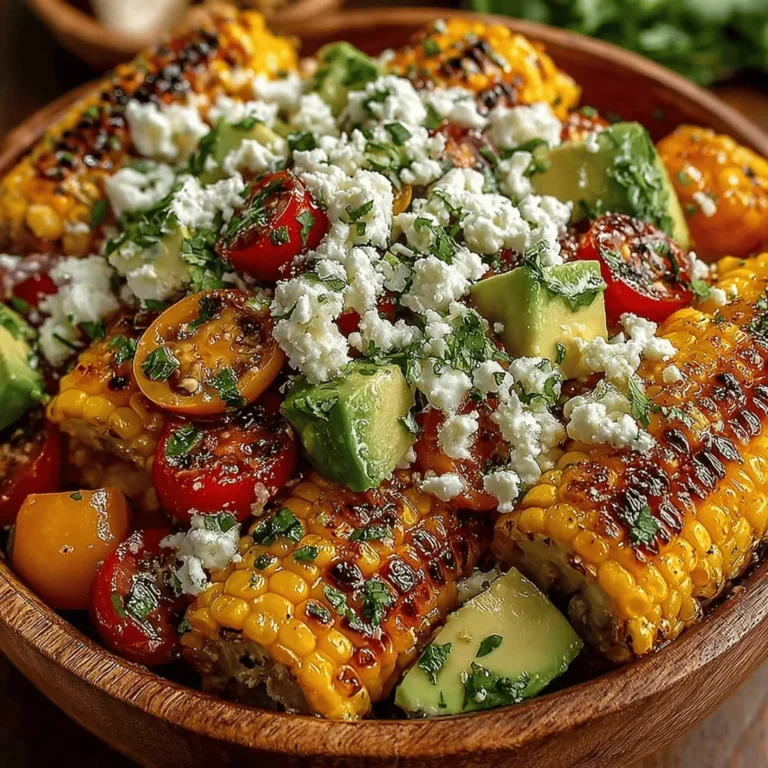To prepare the perfect Grilled Corn Avocado Feta Salad, mastering the technique for cutting corn off the cob is essential. Start by selecting fresh, ripe corn. Place the cob upright in a large bowl, and using a sharp knife, carefully cut downward along the sides to remove the kernels. This method not only ensures you get maximum kernels but also contains the juices.