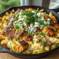 Spicy Cheesy Baked Buffalo Chicken Pasta Skillet