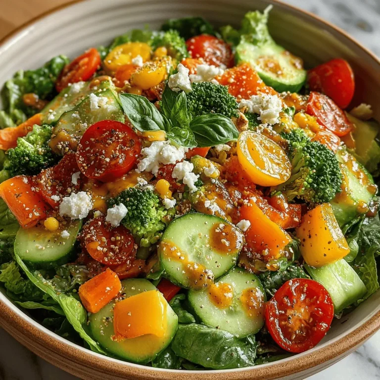 In a world where healthy eating often feels like a chore, the Rainbow Crunch Salad stands out as a lively and inviting option that pleases both the palate and the eye. Bursting with color and flavor, this salad is not only a feast for the senses but also a powerhouse of nutrition. Its vibrant hues come from a variety of fresh vegetables, making it an excellent choice for anyone looking to elevate their meals with a healthy boost. Whether enjoyed as a side dish at a summer barbecue or as a hearty main course for a light lunch, the Rainbow Crunch Salad caters to a wide range of dietary preferences, from vegetarians to those seeking a wholesome meal packed with nutrients.