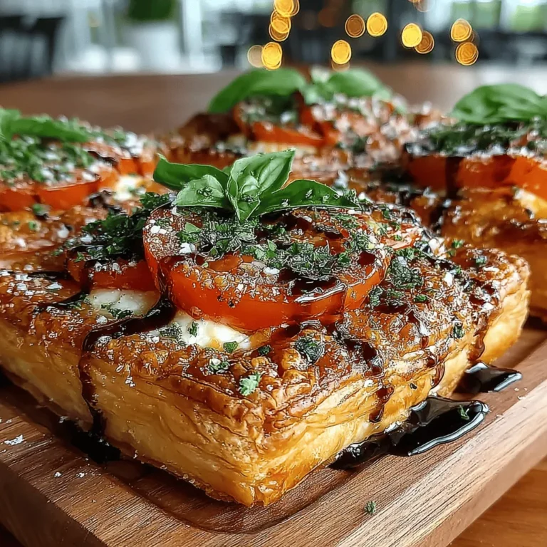 Tomato Mozzarella Puff Pastry Tarts are a delightful fusion of flavors and textures that perfectly capture the essence of fresh ingredients. This recipe combines flaky puff pastry, juicy tomatoes, and creamy mozzarella cheese, enhanced by aromatic basil and a drizzle of balsamic glaze. Ideal for entertaining guests or enjoying as a light meal, these tarts are not only visually appealing but also incredibly easy to make. Their bright colors and enticing aromas make them a showstopper on any appetizer table, while their simplicity ensures that even novice cooks can achieve impressive results.